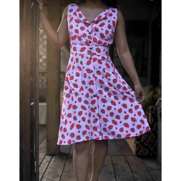 Field Day Rayon Coral Peachy Cottagecore Dress Metal Buttons Sz M MSRP $120 - Picture 7 of 10